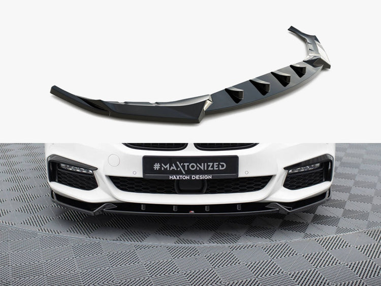 Maxton Design front splitter V.4 for BMW 5 Series G30 G31 M-Pack, body styling accessory, black aerodynamic car part.
