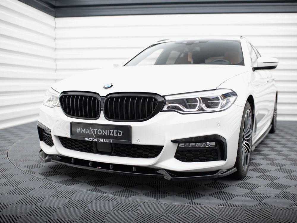 Maxton Design BMW 5 Series G30 G31 front splitter V.4 in black for sporty body styling, designed for M-Pack models.