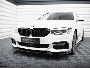 Maxton Design BMW 5 Series G30 G31 front splitter V.4 in black for sporty body styling, designed for M-Pack models.