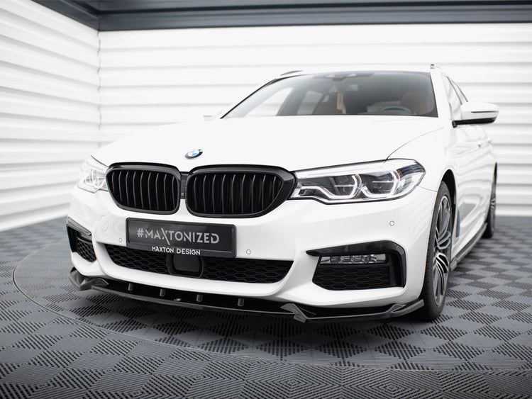 Maxton Design BMW 5 Series G30 G31 front splitter V.4 in black for sporty body styling, designed for M-Pack models.