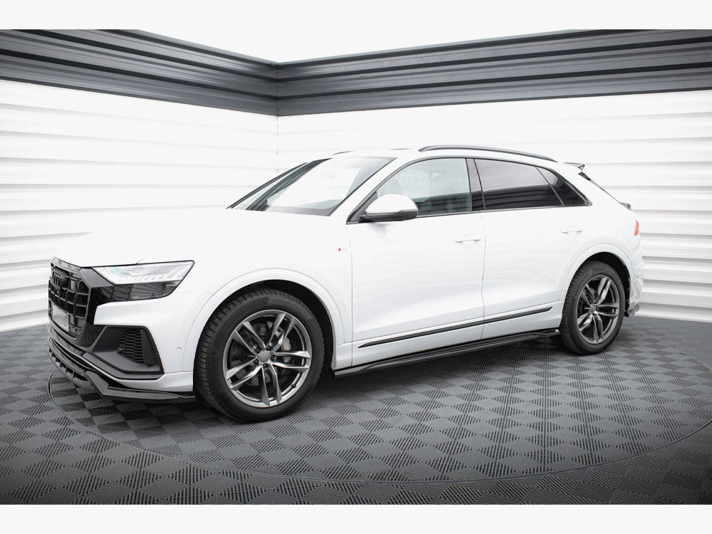 Maxton Design V.2 side skirts and diffusers for Audi SQ8 Q8 S-Line Mk1, black body styling accessories on car side profile