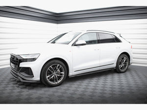 Maxton Design V.2 side skirts and diffusers for Audi SQ8 Q8 S-Line Mk1, black body styling accessories on car side profile