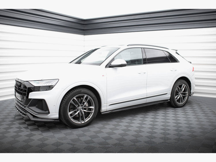 Maxton Design V.2 side skirts and diffusers for Audi SQ8 Q8 S-Line Mk1, black body styling accessories on car side profile