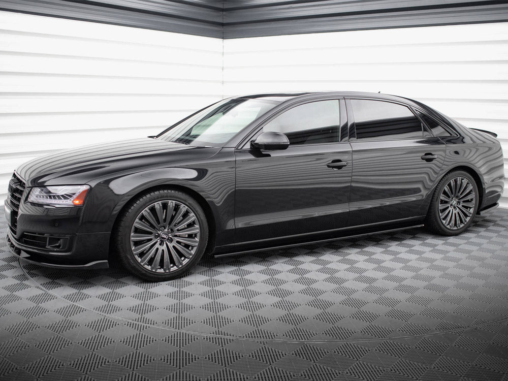 Maxton Design Audi A8 D4 side skirts and diffusers in body styling kit, featuring sleek aerodynamic design for 2009-2013 models.