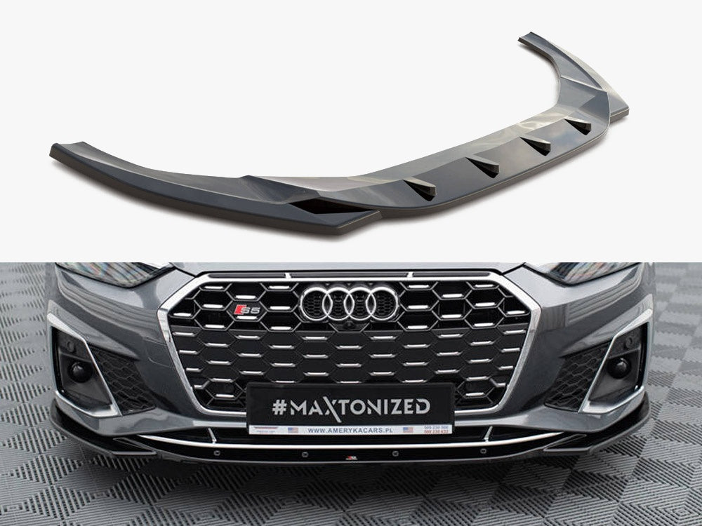 Maxton Design front splitter V1 for Audi S5 and A5 S-line F5 facelift models, body and styling accessory, black aerodynamic design