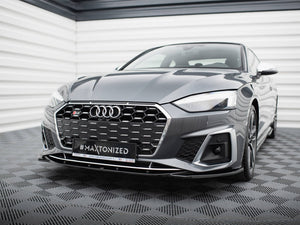 Maxton Design front splitter V1 for Audi S5 and A5 S-line F5 facelift, body and styling accessory, shown on vehicle.