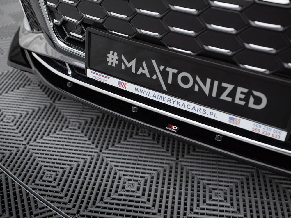 Maxton Design front splitter V1 for Audi S5 / A5 S-line F5 facelift, body styling accessory, black aerodynamic car part.