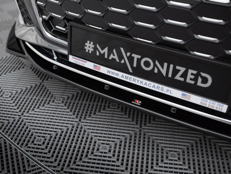Maxton Design front splitter V1 for Audi S5 / A5 S-line F5 facelift, body styling accessory, black aerodynamic car part.