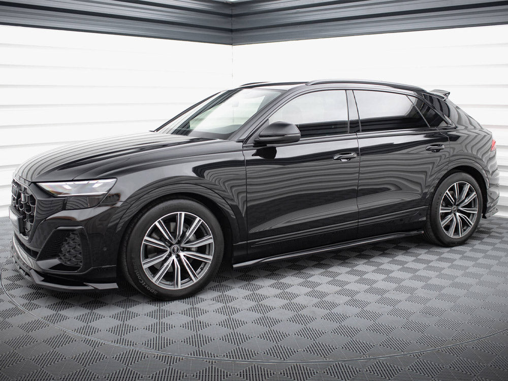 Maxton Design V.2 side skirts and diffusers for Audi SQ8 and Q8 S-Line Mk1, body styling accessories on a vehicle.