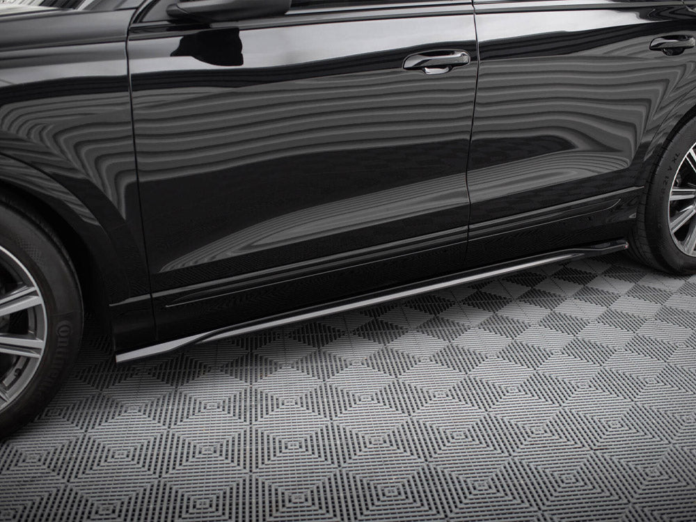 Maxton Design V.2 side skirts and diffusers for Audi SQ8 and Q8 S-Line Mk1, black body styling accessories, close-up view