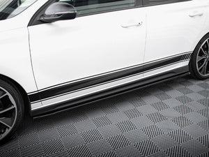 Maxton Design V.4 side skirt diffusers on Hyundai I30 N hatchback, showcasing sleek black aerodynamic styling.