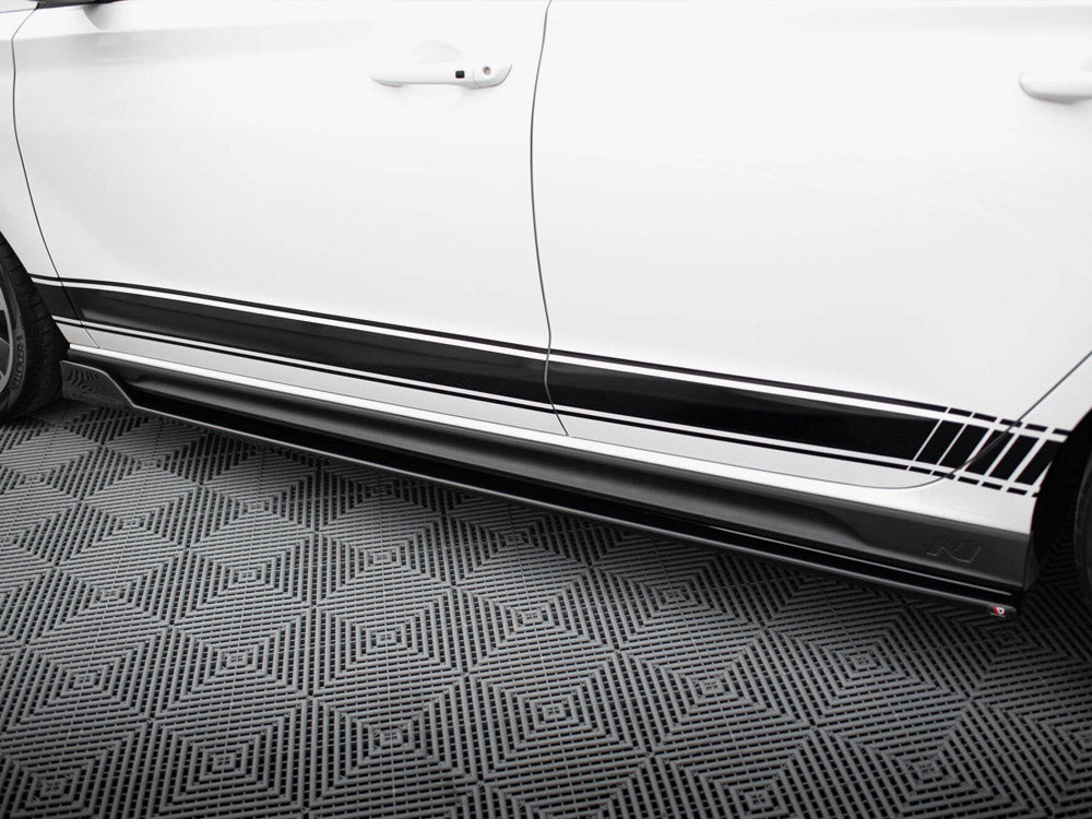 Maxton Design V.5 side skirt diffusers for Hyundai i30 N, N-Line hatchback and fastback models, black aerodynamic car body enhancement