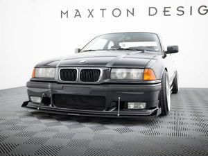 Maxton Design front racing splitter for BMW M3 E36 coupe and cabrio, featuring aerodynamic design and high-quality construction.
