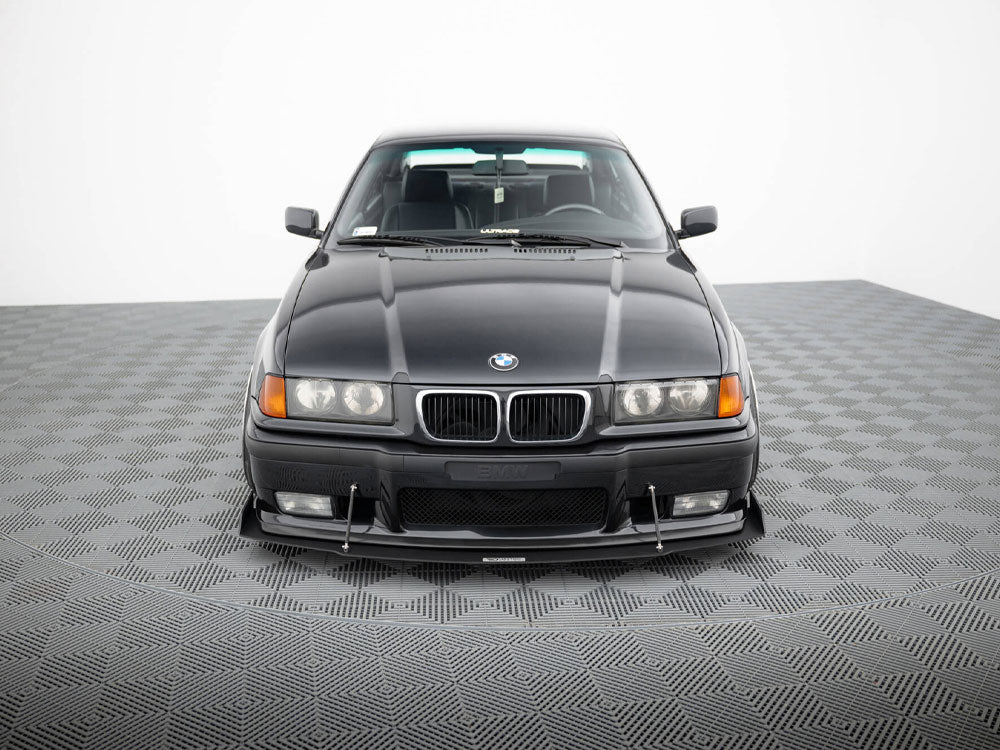 Maxton Design front racing splitter for BMW M3 E36 coupe and cabrio, enhances aerodynamics and sporty appearance.