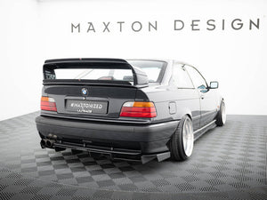 Maxton Design rear diffuser for BMW M3 E36 coupe and cabrio, M-Pack style, made of black aerodynamic plastic.