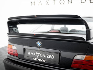 Maxton Design BMW M3 E36 coupe with M-Pack bottom spoiler, black body styling part for enhanced aerodynamics and sporty look.
