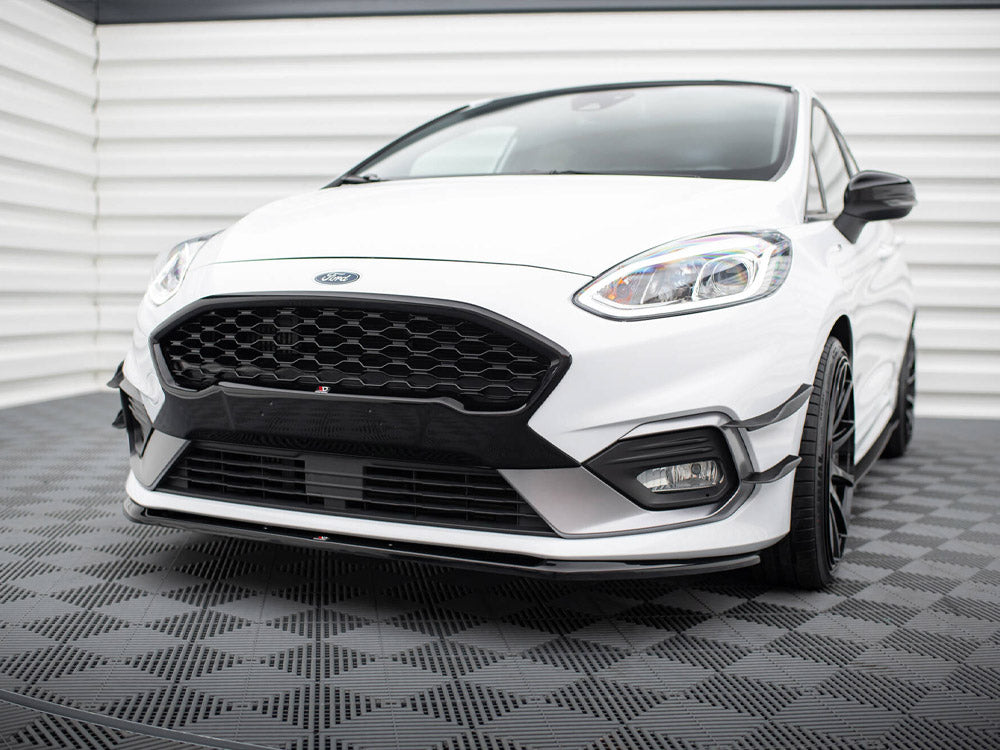 Maxton Design front splitter V.3 for Fiesta Mk8 St and Stline, car body styling accessory, black aerodynamic front splitter.