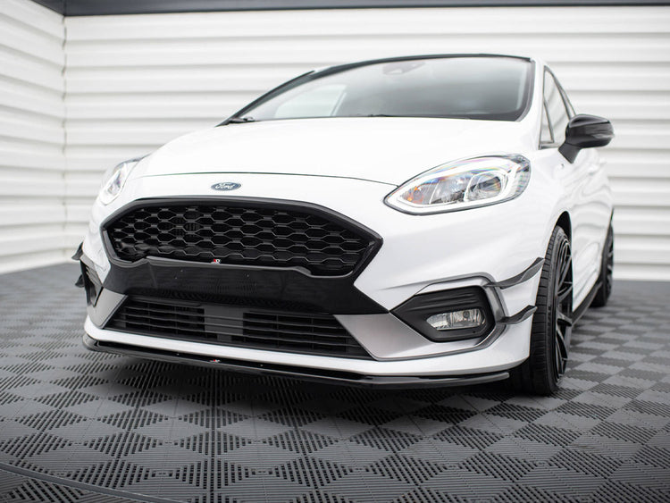 Maxton Design front splitter V.3 for Fiesta Mk8 St and Stline, car body styling accessory, black aerodynamic front splitter.
