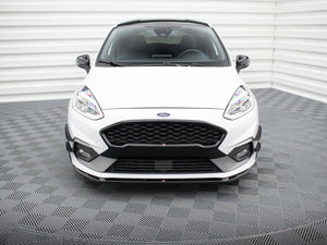 Maxton Design front splitter V.3 for Fiesta Mk8 ST and ST-Line, car body styling accessory installed on the front bumper.