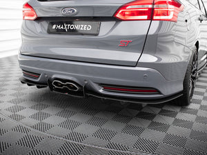 Maxton Design rear diffuser for Ford Focus 3 ST Estate, body styling accessory, black plastic with aerodynamic design.