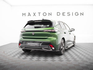 Maxton Design rear splitter with vertical bars for Peugeot 308 Hatchback Mk3, body styling accessory in black.