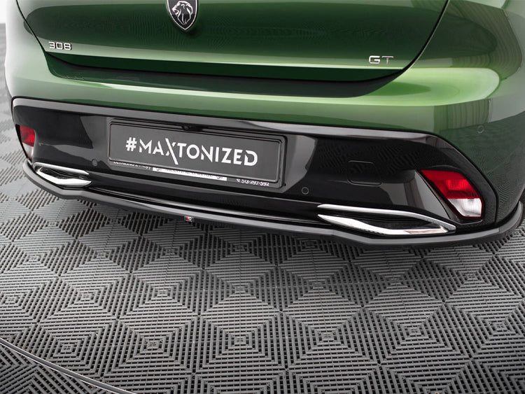 Maxton Design rear splitter with vertical bars for Peugeot 308 Hatchback Mk3, body and styling component, black finish