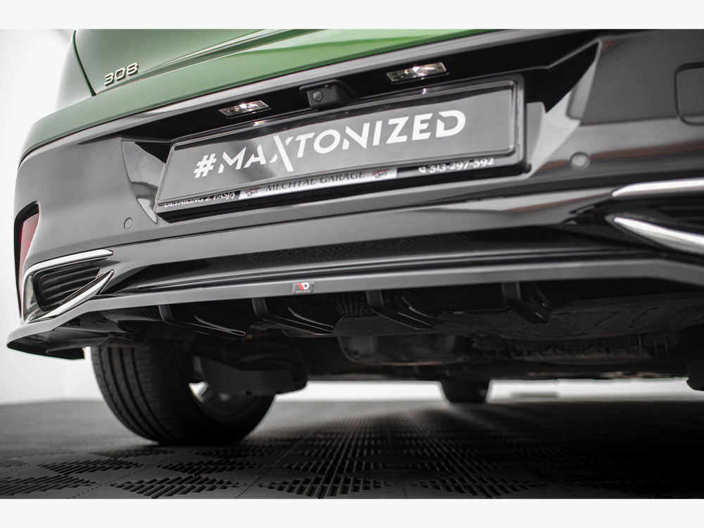Maxton Design rear splitter with vertical bars for Peugeot 308 Hatchback Mk3, body styling accessory, black finish, car enhancement