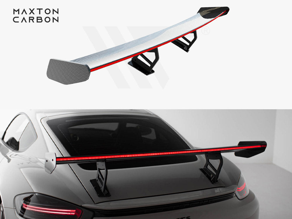 Carbon Spoiler With Internal Brackets Uprights V.2 + LED Porsche 718 Cayman GTS 982c - Wayside Performance 