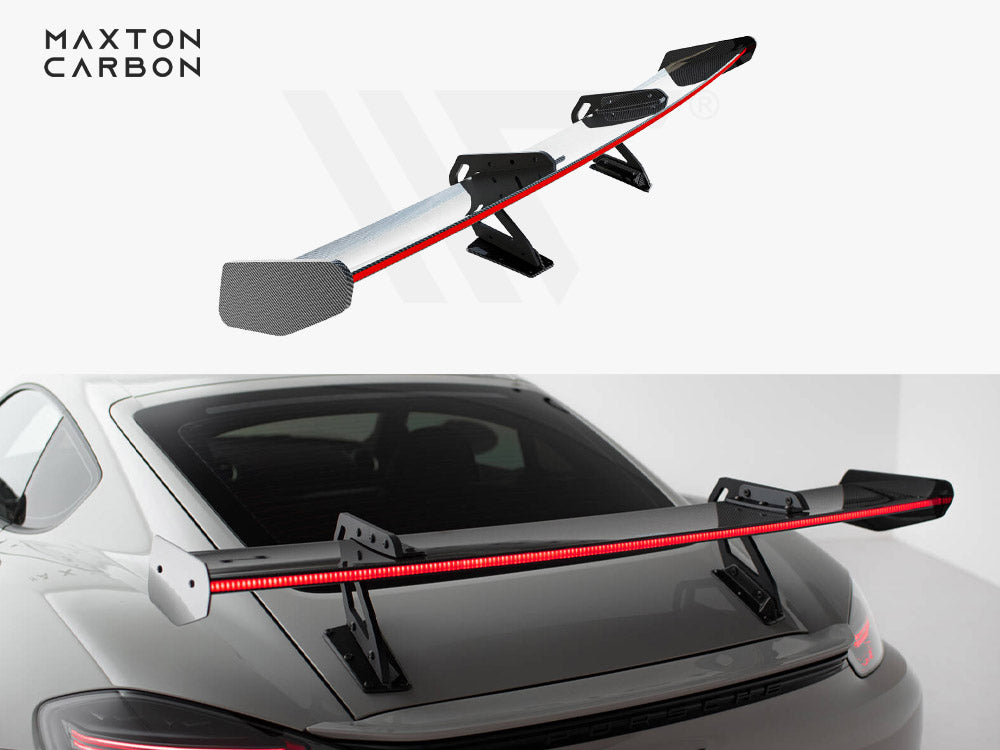 Carbon Spoiler With Upper Swan Mounting V.1 + LED Porsche 718 Cayman GTS 982c - Wayside Performance 