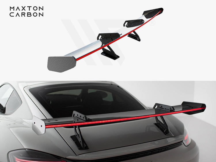 Carbon Spoiler With Upper Swan Mounting V.1 + LED Porsche 718 Cayman GTS 982c - Wayside Performance 