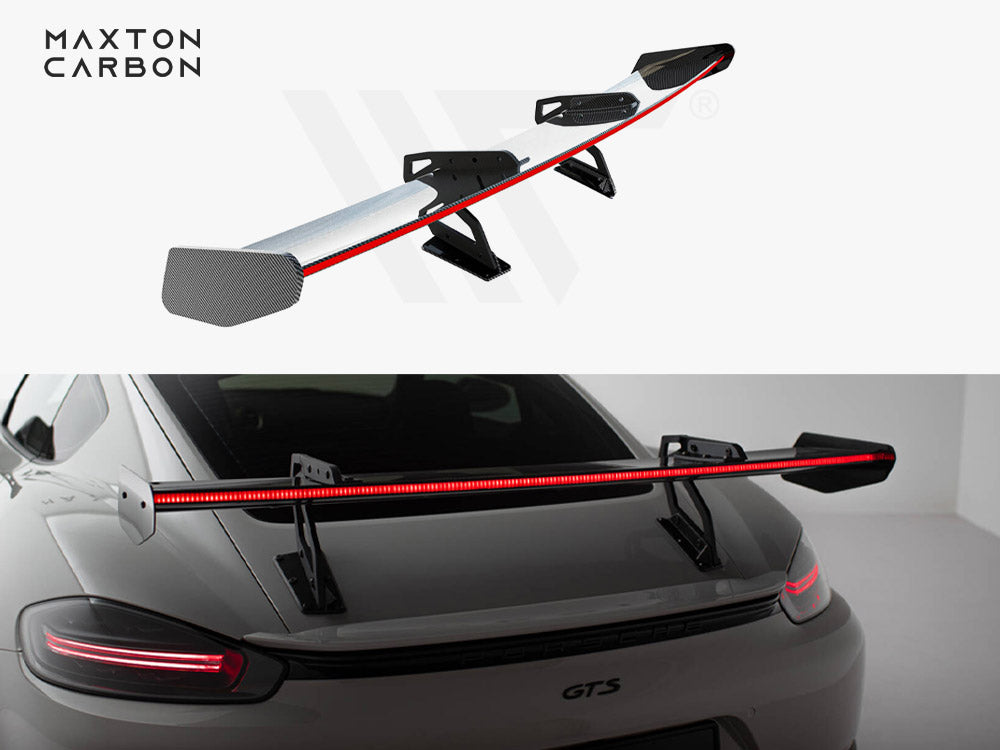 Carbon Spoiler With Upper Swan Mounting V.2 + LED Porsche 718 Cayman GTS 982c - Wayside Performance 