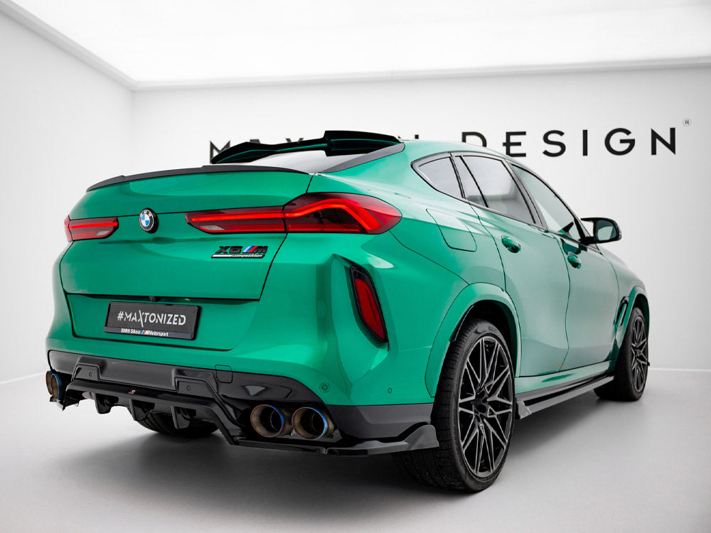 MAXTON® DESIGN BMW X6 M-Pack G06 / X6 M F96 spoiler cap for body styling, shown on a sleek BMW X6 M model.