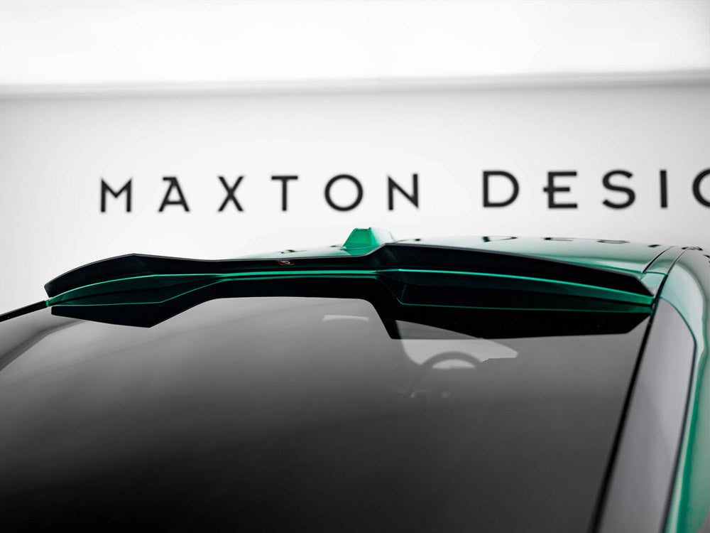 MaxTon® DESIGN BMW X6 M-Pack G06 / X6 M F96 spoiler cap, body styling accessory, black aerodynamic exterior part on white background.