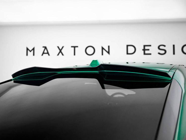 MaxTon® DESIGN BMW X6 M-Pack G06 / X6 M F96 spoiler cap, body styling accessory, black aerodynamic exterior part on white background.