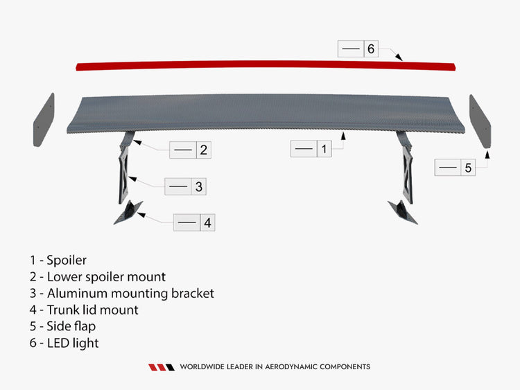 Carbon Spoiler With External Brackets Uprights + LED Audi A3 / A3 S-Line / S3 / RS3 Sedan 8V / 8V Facelift - Wayside Performance 