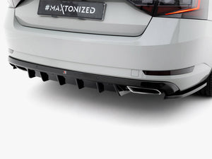 Maxton Design Rear Valance V.2 for Skoda Superb Mk3 liftback and combi, enhancing car's rear body styling and aerodynamics.