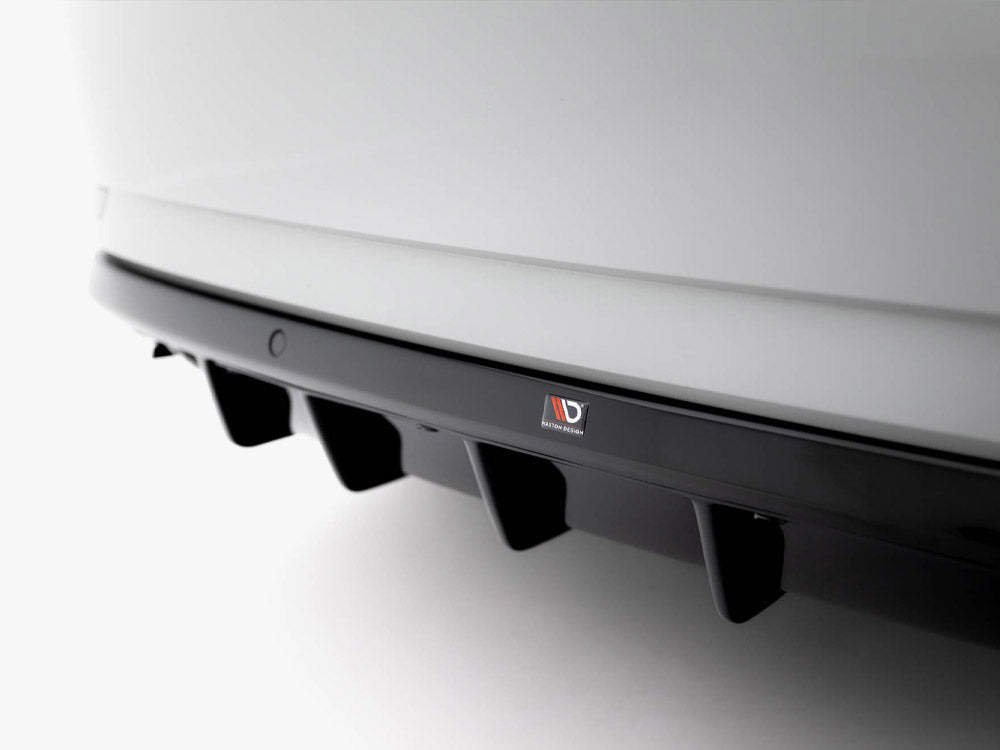 Maxton Design rear valance V.2 for Skoda Superb Mk3 liftback and combi, body styling part in black with aerodynamic design.
