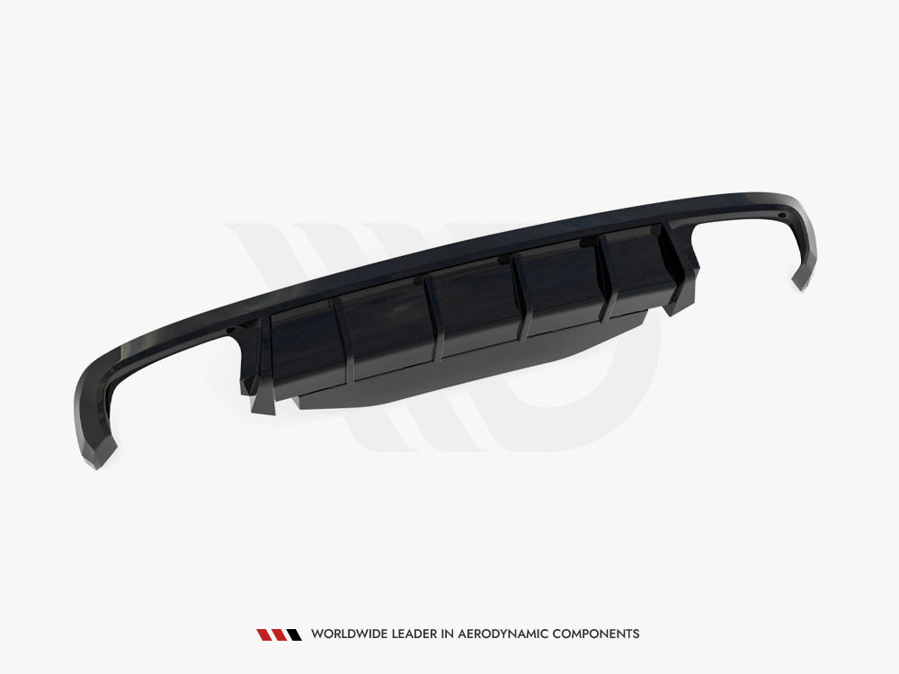 Maxton Design rear valance V.2 for Skoda Superb Mk3 liftback and combi, body styling part in black with aerodynamic design.