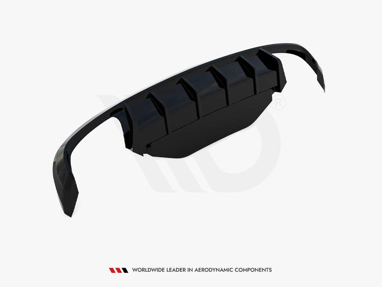 Maxton Design Rear Valance V.2 for Skoda Superb Mk3 liftback and Combi, body styling accessory, black finish, showcased on car.