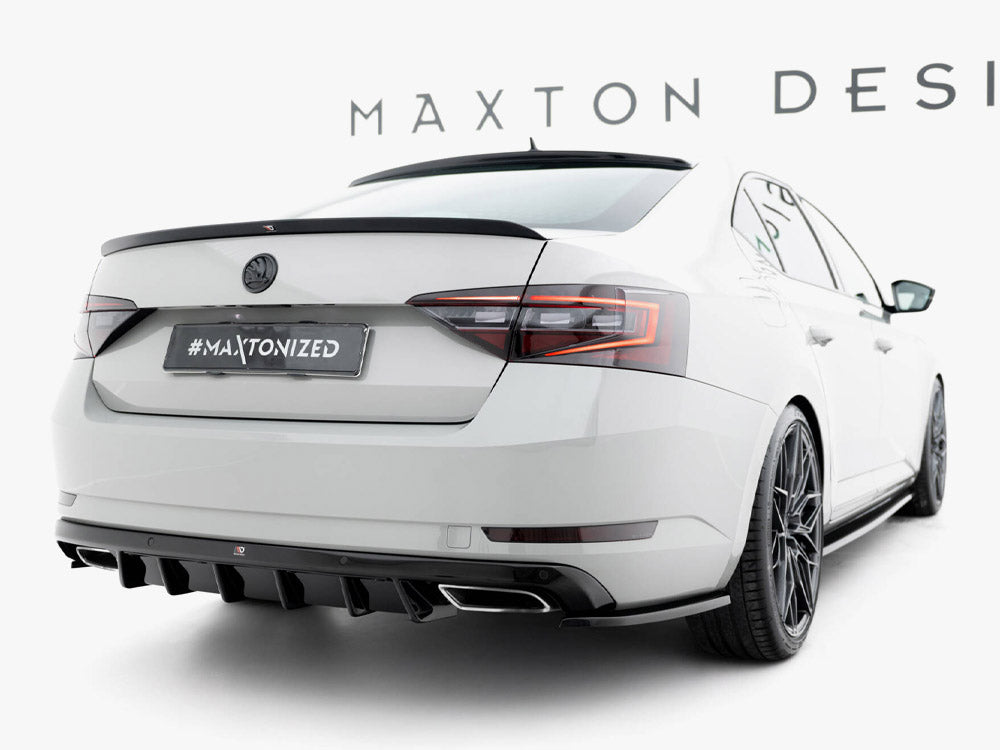 Maxton Design rear side splitters V.3 for Skoda Superb Mk3 liftback and combi, body styling accessories, black aerodynamic design