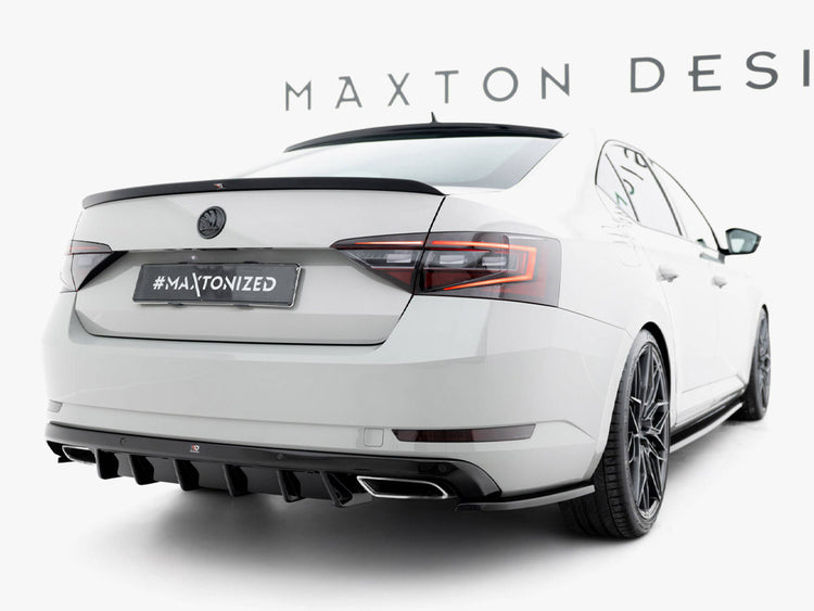 Maxton Design rear side splitters V.3 for Skoda Superb Mk3 liftback and combi, body styling accessories, black aerodynamic design