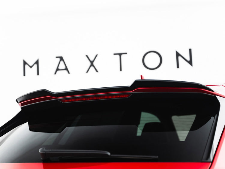 Maxton Design Audi RSQ8 Mk1 facelift upper spoiler cap, black aerodynamic car accessory for sporty styling.