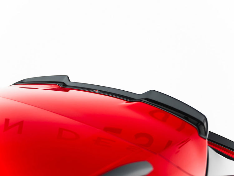 Maxton Design Audi RSQ8 Mk1 Facelift upper spoiler cap in black, designed for enhanced aerodynamics and sporty look.