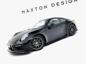 Maxton Design Porsche 911 Carrera Sport V.2 side skirts and diffusers installed on a 992 model, showcasing sleek body styling.