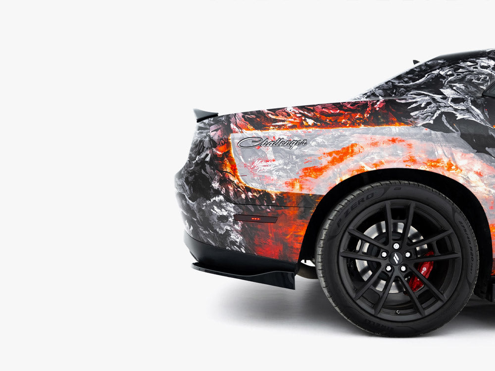 Maxton Design rear side splitters for Dodge Challenger GT Mk3 Facelift, black body styling accessories on the car.