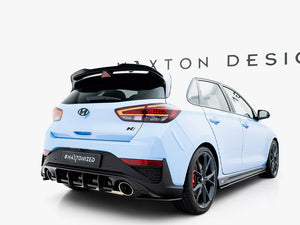 Maxton Design Spoiler Extension V2 for Hyundai I30 N MK3 and MK3 FL hatchback, showcasing sleek body styling enhancement.