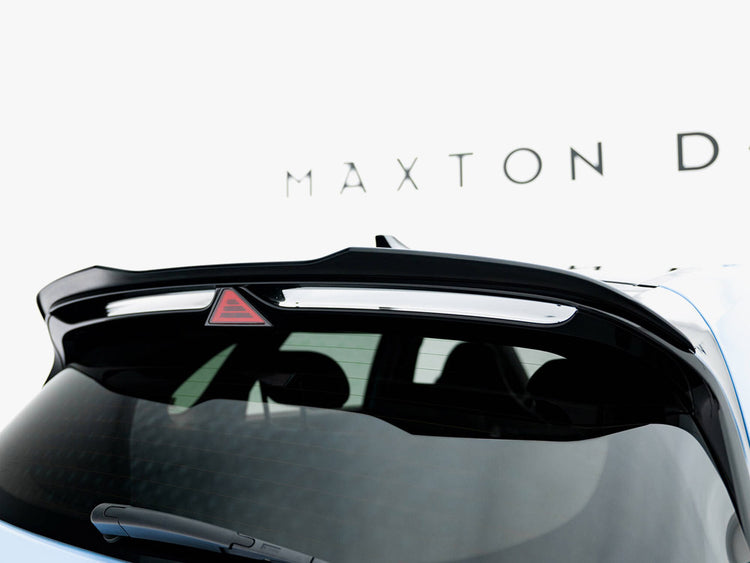 Maxton Design Spoiler Extension V2 for Hyundai i30 N MK3 hatchback, body styling accessory, shown on car with sporty rear profile.