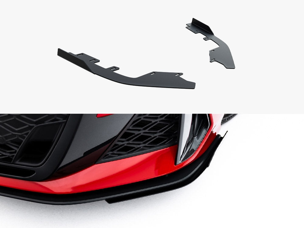Maxton Design front flaps for Audi RS3 Sportback 8Y facelift, body styling accessory, in black with aerodynamic design.