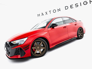 Maxton Design Street PRO side skirt diffusers for Audi RS3 Sedan 8Y Facelift, black aerodynamic body styling accessories.