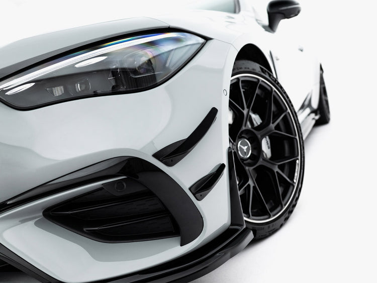 Maxton Design front bumper wings for Mercedes-AMG CLE 53, enhancing aerodynamics and style with sleek canard design.